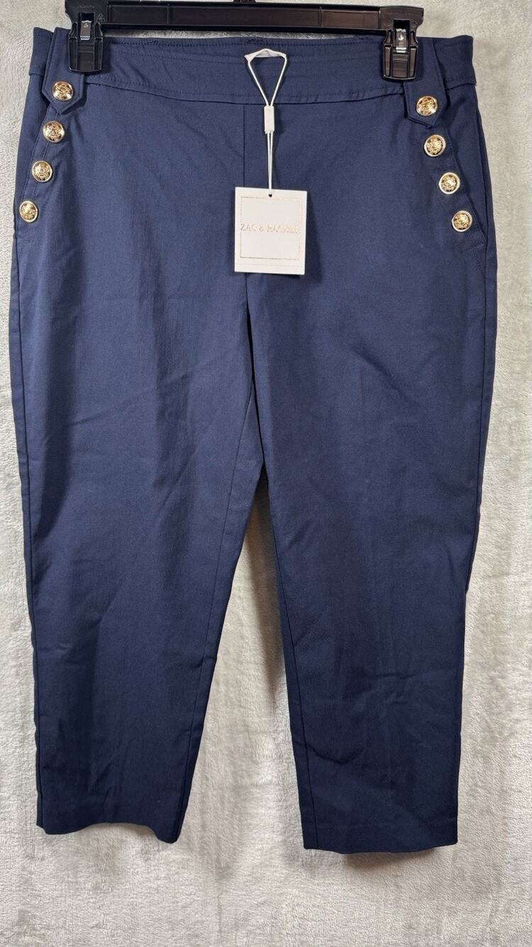 Zac & Rachel NEW Sailor Dress Pull On Pants Women 6 Crop Navy Blue Stretch